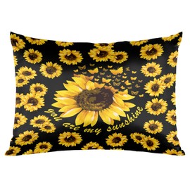 Satin Pillowcase for Hair and Skin Standard Size Summer Sunflower Art Butterfly,Soft Breathable Smooth Cooling Pillow Covers Satin Pillow Cases with Envelope Closure,20x26 Inches
