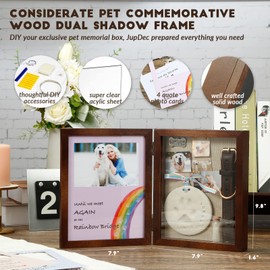 JupDec Dog Memorial Gifts Pet Shadow Box Wooden Picture Frame with Clay Paw Print Kit for Loss of Dog & Cat Remembrance Sympathy Deep Display Case for Keepsake Collar Hair (Brown)