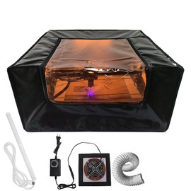 Laser Engraver Enclosure with Ventilation and LED Light, Fireproof Dustproof Protective Cover with Exhaust Fan and Pipe for Most Laser Cutter, Insulates Against Smoke, Odor and Noise, 650x650x330mm