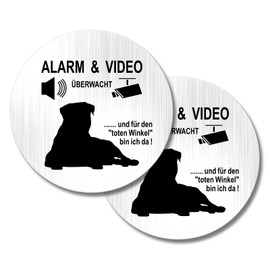 SINMAO Sticker Alarm and Video Surveillance Metal 10 cm Caution Dog Sign and Video Surveillance Small x 2 Pieces