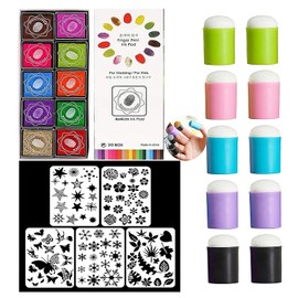 DIY Sponge Finger Painting Set, Finger Sponge Daubers, Finger Daubers Kit with 20 Colors Inkpad, 5 Pcs Stencils and 10 Pcs Finger Painting Sponge, DIY Craft Drawing Tools