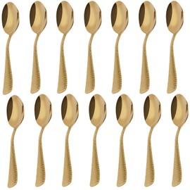 HANSGO 14PCS Hammered Coffee Spoons, Stainless Steel Espresso Spoons Gold Tea Spoons for Dessert Coffee Tea
