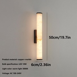JIANGXMF Spanish Natural Marble Wall Sconces Strip Alabaster Wall Lighting All Copper Indoor Nordic Sconce Wall Lamps for Bedroom Staircase Living Room Corridor