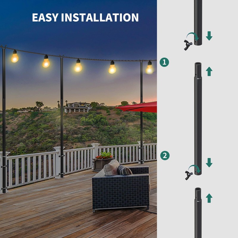 YITAHOME 4 Pack String Light Pole, 11ft 4-in-1 Outdoor String