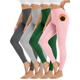 Orrfreer 4 Pack Fleece Lined Leggings Women Thermal Warm Winter Tights High Waisted Yoga Pants Cold Weather Base Layer Dark Grey/Grey/Green/Pink XL