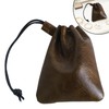 CZXCV Cowhide Leather Drawstring Pouch, Secure Small Leather Coin Purse