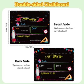 MoKo First Day of School Board, Back to School Chalkboard Sign, First Day Sign for Preschool Kindergarten, 10x12 Double Sided Reusable Wooden Chalkboard for Kids Girls Teen, Rocket Black
