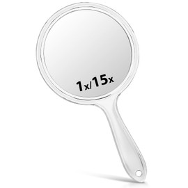 Macaki Double-Sided Handheld Mirror with 1X/15X Magnification, Perfect for Travel and Makeup, 10.5" L x 5.7" W(Transparent White, 1PC)