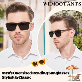 WEMOOTANTS Lightweight UV400 Protection Mens Reading Sunglasses 2.5 for Large Head Big Outdoor Full Lens Readers Sunglasses for Reading Fishing (Black,2.5)