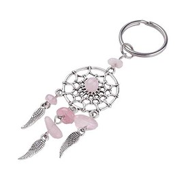Westernlifestyle Key Ring Dream Catcher with Rose Quartz Lucky Charm, silver