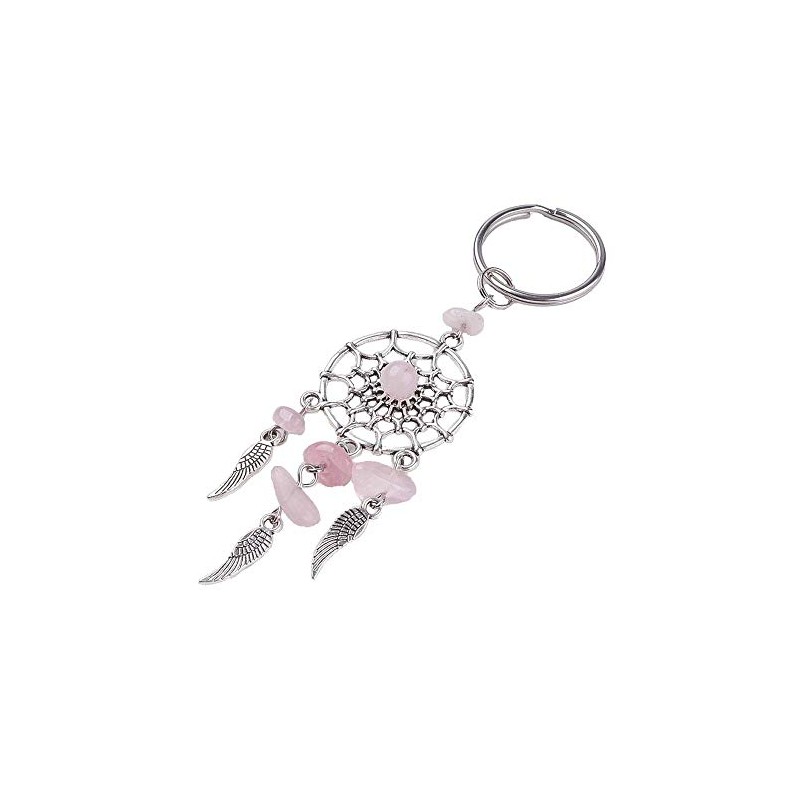 Westernlifestyle Key Ring Dream Catcher with Rose Quartz Lucky Charm,