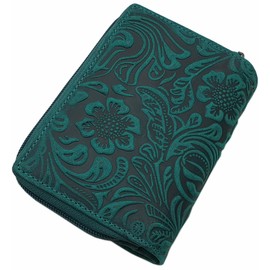 myledershop Buffalo Full Leather Women's Portrait Format Wallet/Purse with Outer Latch with Liana Embossing and RFID & NFC Protection, petrol, Modern