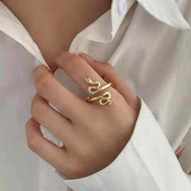 Inateannal Gothic Snake Rings Open Snake Finger Rings Gold Adjustable Snake Rings Vintage Serpent Knuckle Rings Snake Wrap Rings Statement Animal Serpent Rings
