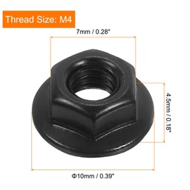 TOP-VIGOR M4x0.7mm Serrated Flange Hex Lock Nuts, 50Pcs 304 Stainless Steel Full Thread Lock Nuts, Black Anti-Loosening Hex Nut for Automotive, Machinery