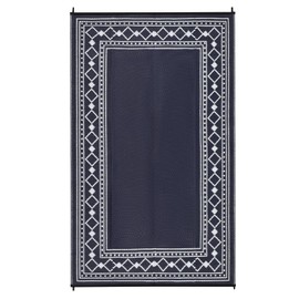 LUXLOOM Outdoor Rug 9x12 Reversible Patio Rug Outdoor Plastic Straw Rugs Bordered Geometric Washable Rugs Waterproof for Deck RV Outside Mat for Patio Backyard Picnic Camping Beach Balcony Navy White