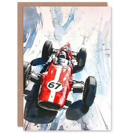 Artery8 Greeting Card Vintage Race Car Motor Sport Racing Painting For Him Man Birthday Card