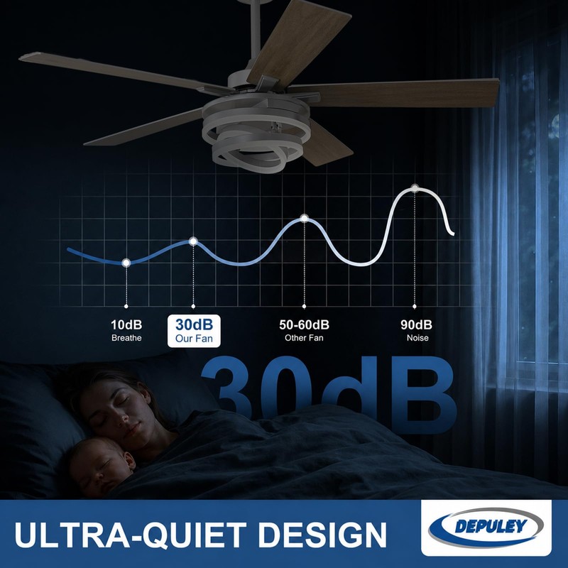 Depuley Outdoor Ceiling Fan with Light: 52 Inch 3 Blades