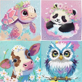 yosiio Diamond Painting Children's Animals, Set of 4 Full Diamond Painting Pictures Children Animals, 5D DIY Mosaic Making Crafts Girls 6 7 8 9 10 11 Years for Home Wall Decor (15 x 15 cm)