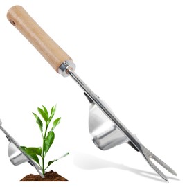 badaren Stainless Steel Weeder Manual Weeder Weeder with Wooden Handle Weeder Tool Hand Weeder Y-shaped Weeder for Garden Digging, Weeding, Transplanting