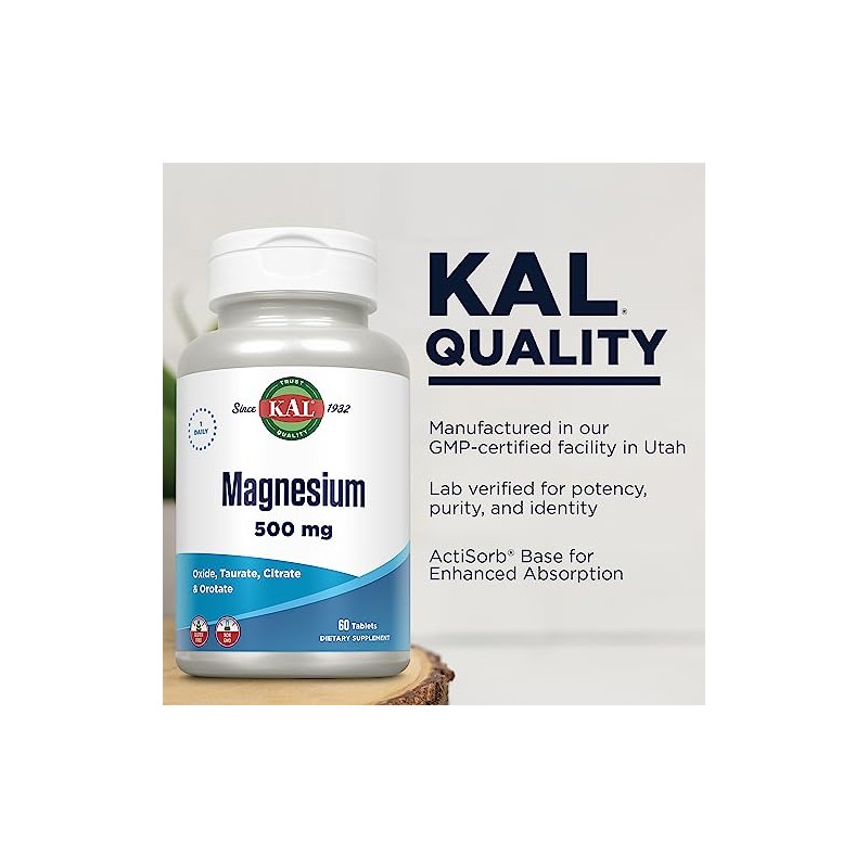 Kal 500 Mg Magnesium Tablets, 60 Count