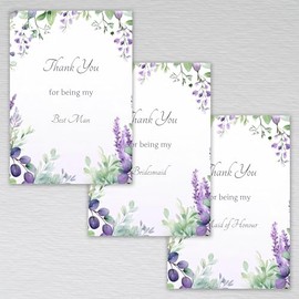 Lavender and Eucalyptus Thank you for being my Bridesmaid x 6 cards, Best Man x 1 card, Maid of Honour x 1 card/postcard: Lavender and Eucalyptus Wedding Thank You Cards (Pack of 8 with Envelopes)