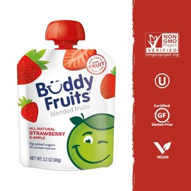 Buddy Fruits Pure Blended Fruit Snack To Go Variety Pack, Multifruit & Strawberry Applesauce 3.2oz (Pack of 24) | 100% Real Fruit | No Sugar, Non GMO, Vegan, Gluten Free, No Preservatives, BPA Free, Certified Kosher