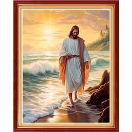 Funchey Stamped Cross Stitch Kits, DIY Cross Stitch Pattern for Adults Beginners Needlepoint Kits Embroidery Kit Arts and Crafts 11CT&Jesus by The Sea 16x20 inchs