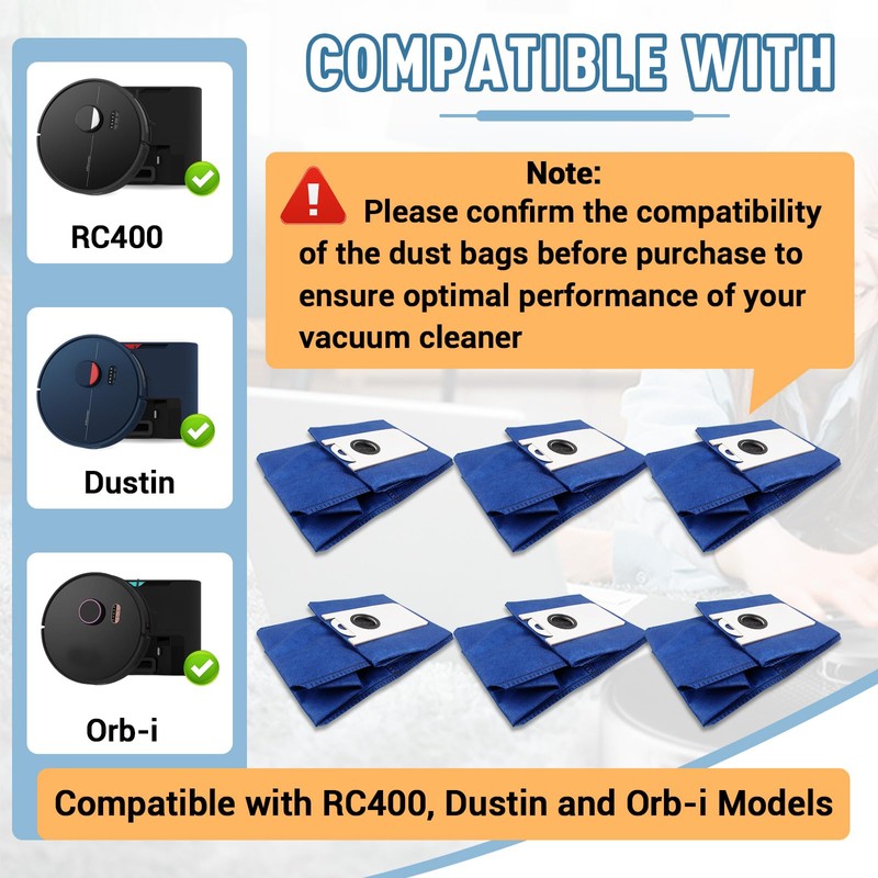 6 Pack 4.6L High-Capacity Reusable Dust Bags Compatible with Bobsweep