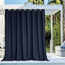 NICETOWN Patio Door Navy Blue Curtains Waterproof 95" Length, 120" Wide, Thermal Insulated Rustproof Ring Top Blackout Sunlight Reducing Outdoor Indoor Window Drapes for Porch, Sold by Individual