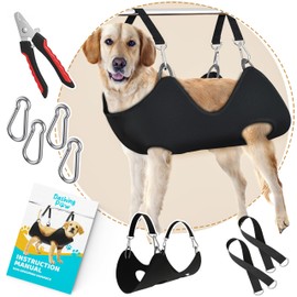 Dog Grooming Hammock – Sturdy & Safe Dog Hammock for Grooming with Durable Carabiner Clips & Straps – Soft, Comforting Dog Grooming Harness – Pet Grooming Hammock + Nail Trimmer for Large Dogs