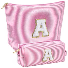Apxouans Fashion Initial Makeup Bag for Women Cosmetic Bag for Travel Toiletry Bag Gifts for 13 14 15 16 17 18 19 20 21 Years Old Girl Teen Teacher Gifts Trendy Stuff Pink A