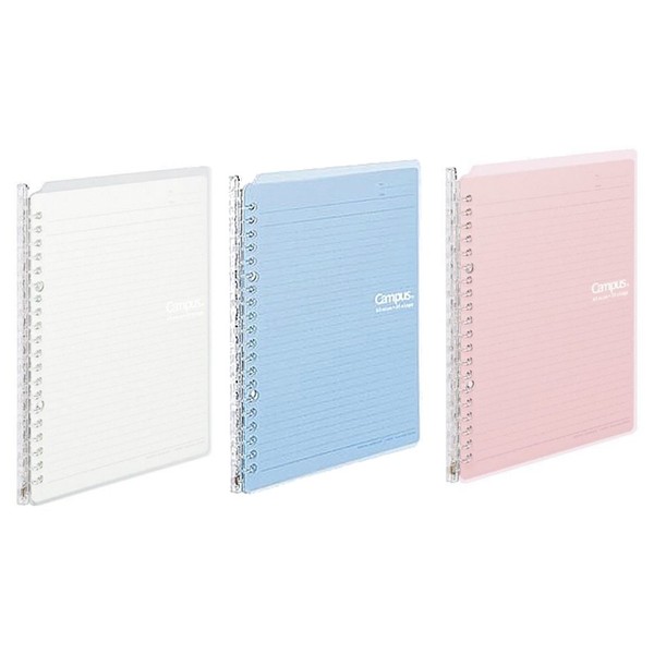 Kokuyo Campus Easy-Carry Slim Binder"Smart-Ring" A5 20-Ring Set of 3 (Light Pink, Light Blue & Clear, A5)