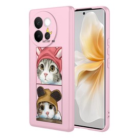 WLNYQF for Vivo V40 Lite 5G Case - Liquid Silicone Cat in The Hat Pattern TPU Smooth Gel Protective Case with Camera Protection, Shockproof Shell, and Microfiber Lining, Pink