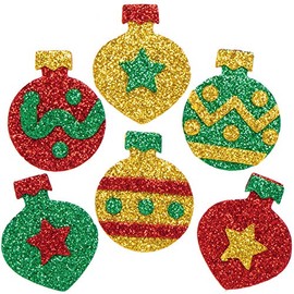 Baker Ross AX312 Christmas Bauble Glitter Foam Rubber Stickers - 96 Pieces, Festive Art and Craft Supplies for Crafts and Decorating at Christmas Time