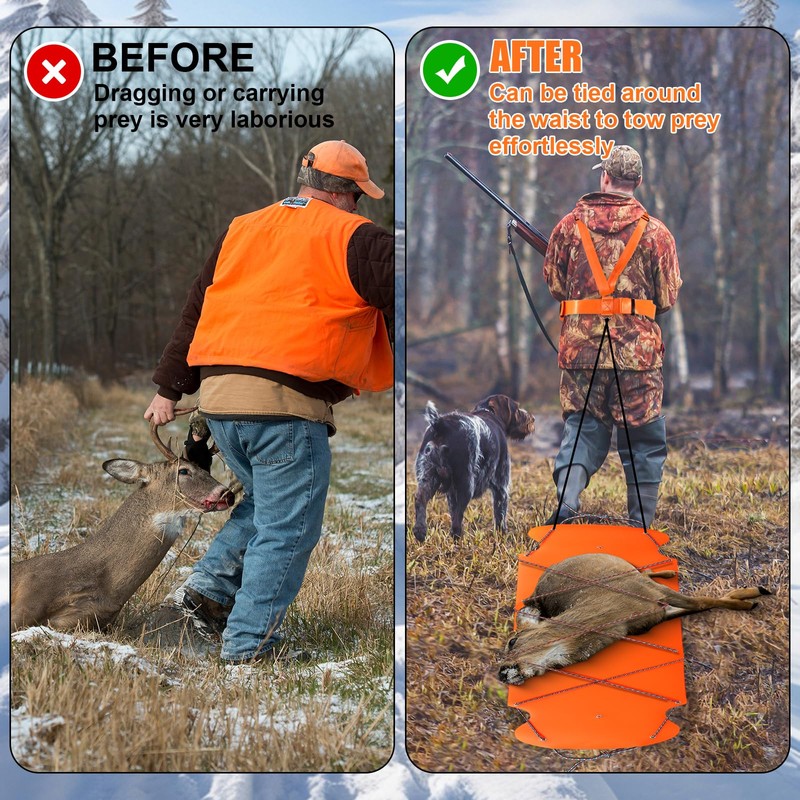 WinnerWhy Thickened Heavy Duty Deer Drag Sleds with 2 Rope,