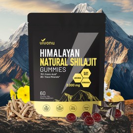 VivoNu Himalayan Shilajit Gummies with Ashwagandha & Gokshura | 85+ Trace Minerals & Fulvic Acid | Organic, Non-GMO Micronutrient Supplement for Men & Women | 100% Pure & Natural