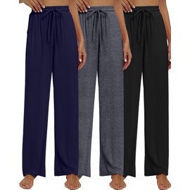 Neer 3 Pack Women's Baggy Sweatpants with Pockets, Wide Leg Yoga Pants Cozy Thick Lounge Pants Drawstring Casual Loose Jogger(XX-Large,Black, Dark Gray, Navy Blue)