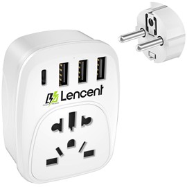 LENCENT Travel Adaptor Universal Plug Travel Plug to Germany DE Socket for Foreign Devices from UK England USA America China Switzerland Plug with 3 USB & 1 Type-C Ports