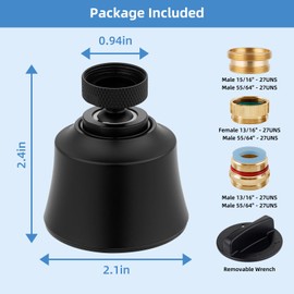 Hygie Rinse Kitchen Sink Faucet Head Replacement, 4 Spray Faucet Sprayer Attachment with Big Angle Swivel, 55/64-27UNS Famale Thread, Male Thread Adapter Included, Matteblack