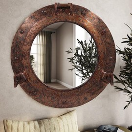 The Metal Magician 12inch Nautical Decor Porthole Wall Mirror, Old Antique, Mirror for Home, Pirate Decor, Shipwrecked Victorian