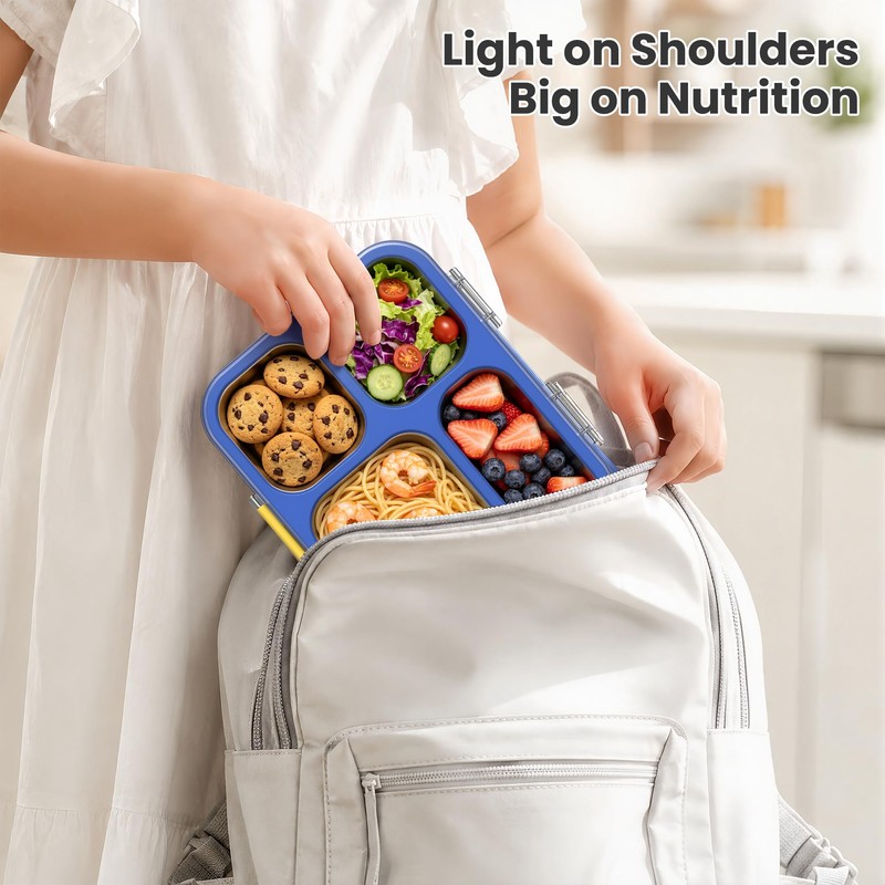 HOMEKOL Stainless Steel Bento Lunch Box: 4-Compartment Leak-Proof Lunch Container