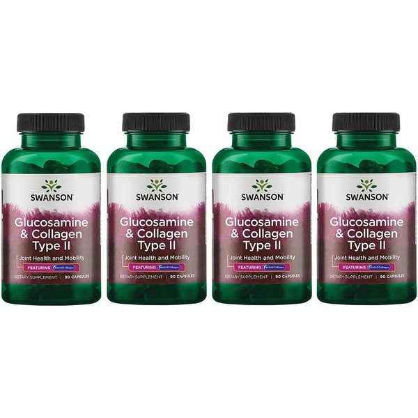 Swanson Glucosamine & Collagen Type II - Featuring BioCell Collagen 90 Capsules (4 Pack)