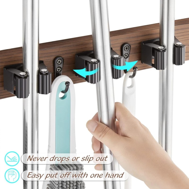OUTNILI Mop and Broom Holder Wall Mount - Rustic Wood