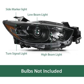 LQI Projector Headlights Assembly Left and Right Side Compatible with Mazda CX-5 2013-2016 KJ0151031C, KJ0151041C, MA2518146, MA2519146 Clear Lens Black Housing Amber Reflector