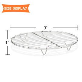 E-far 9 Inch Round Canning Steaming Racks, Stainless Steel Round Baking Cooling Rack Set of 2, Multi-Purpose for Air Fryer Pressure Cooker, Dishwasher Safe