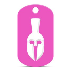fagraphix Spartan Helmet Keychain GI Dog Tag Engraved Molon Labe Hot Pink