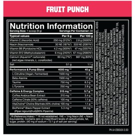Mutant Madness | Pre Workout Powder Performance and Pump Blend Includes L-Citrulline, Beta-Alanine, Taurine, L-Tyrosine | 270G (9.52 OZ) 30 Serving | Fruit Punch