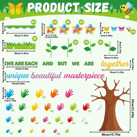 Back to School Handprint Tree Bulletin Board Set Colorful Handprint Flowers Classroom Decorations Motivational Spring Paper Cutouts for Nursery Home Chalkboard Door Wall Decor Teacher Supplies