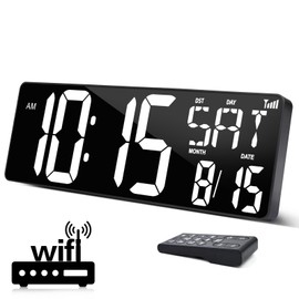 XREXS 16.5 in Large Display Wall Clock with Temperature/Date/Week, LED Big Digital Timer Clock with Remote Control, Alarm Clock for Home and Office, Auto-dimming