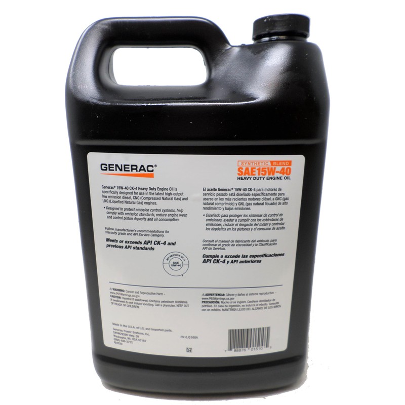Generac 0J5160A 15W-40 Synthetic Blend CK-4 Heavy Engine Oil Gallon